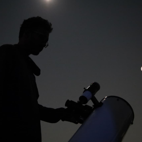 Night sky observation with telescope