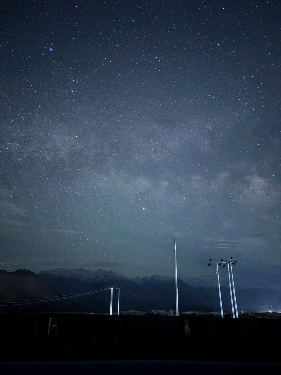 Starry Ladakh sky above a snow-covered mountain range