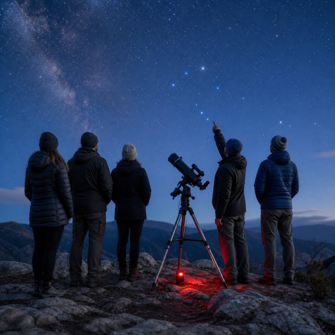 Group spotting constellations with our astronomer at a stargazing event near Hyderabad