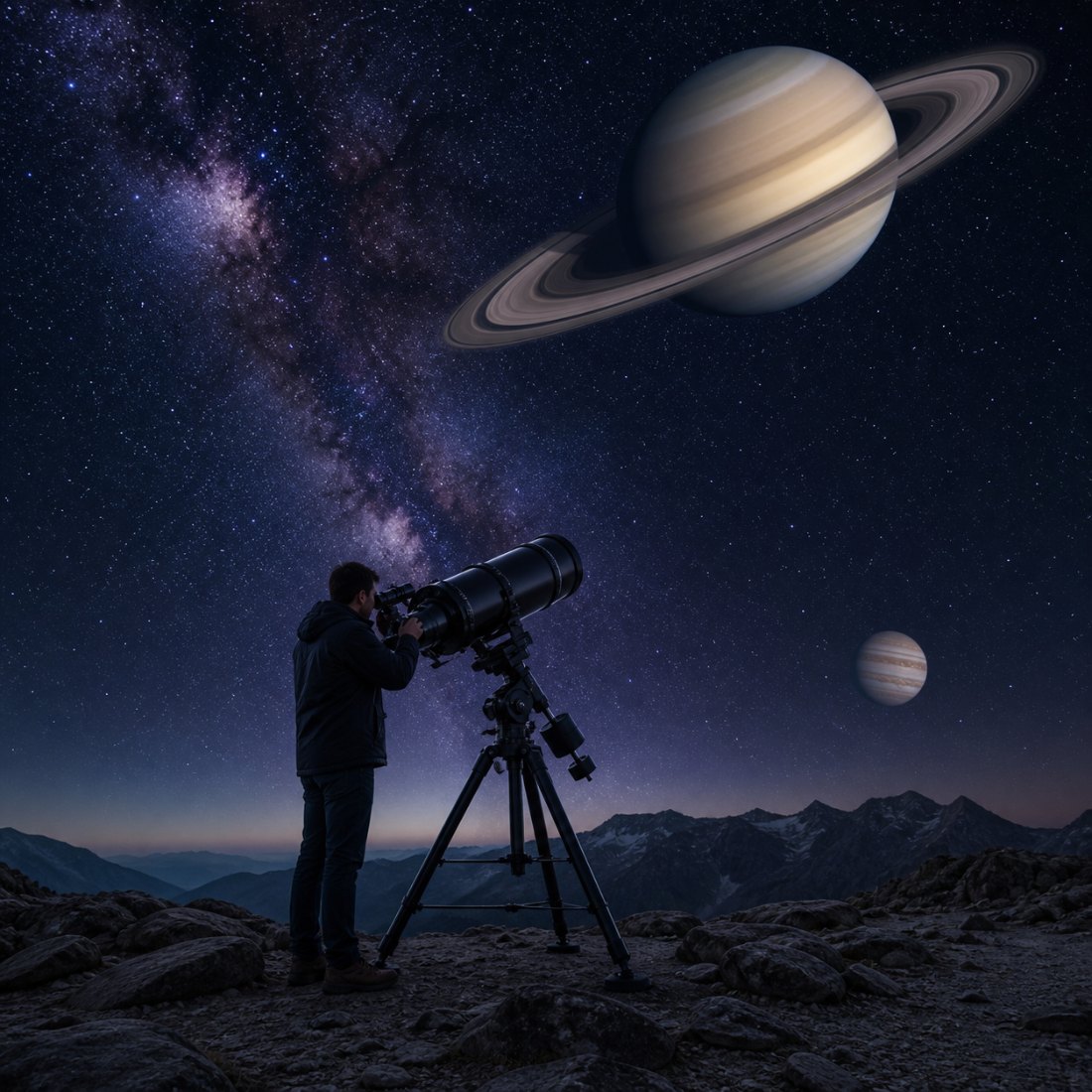 Stargazing in Hyderabad - viewing Saturn and Jupiter through a telescope under the Milky Way